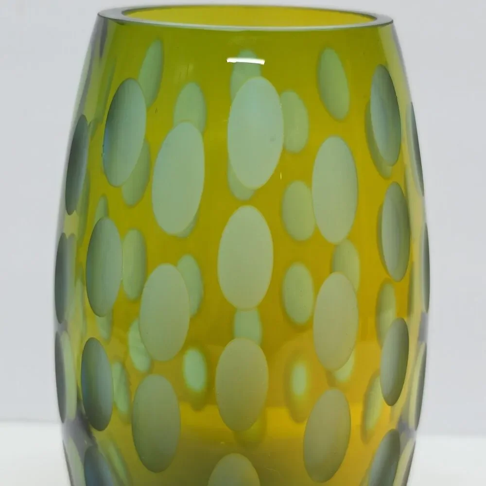 Vintage MCM Abstract Art Glass Vase Green & Amber Frosted Thumbprint - Picture 3 of 11